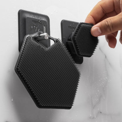 Tooletries the Ultimate Scrubber Set - with 2X Scrubbers & Holders - Silicone Toiletry Organizer, Shower & Bathroom Accessory - Features Silicone-Grip Technology, Removable & Reusable - Charcoal