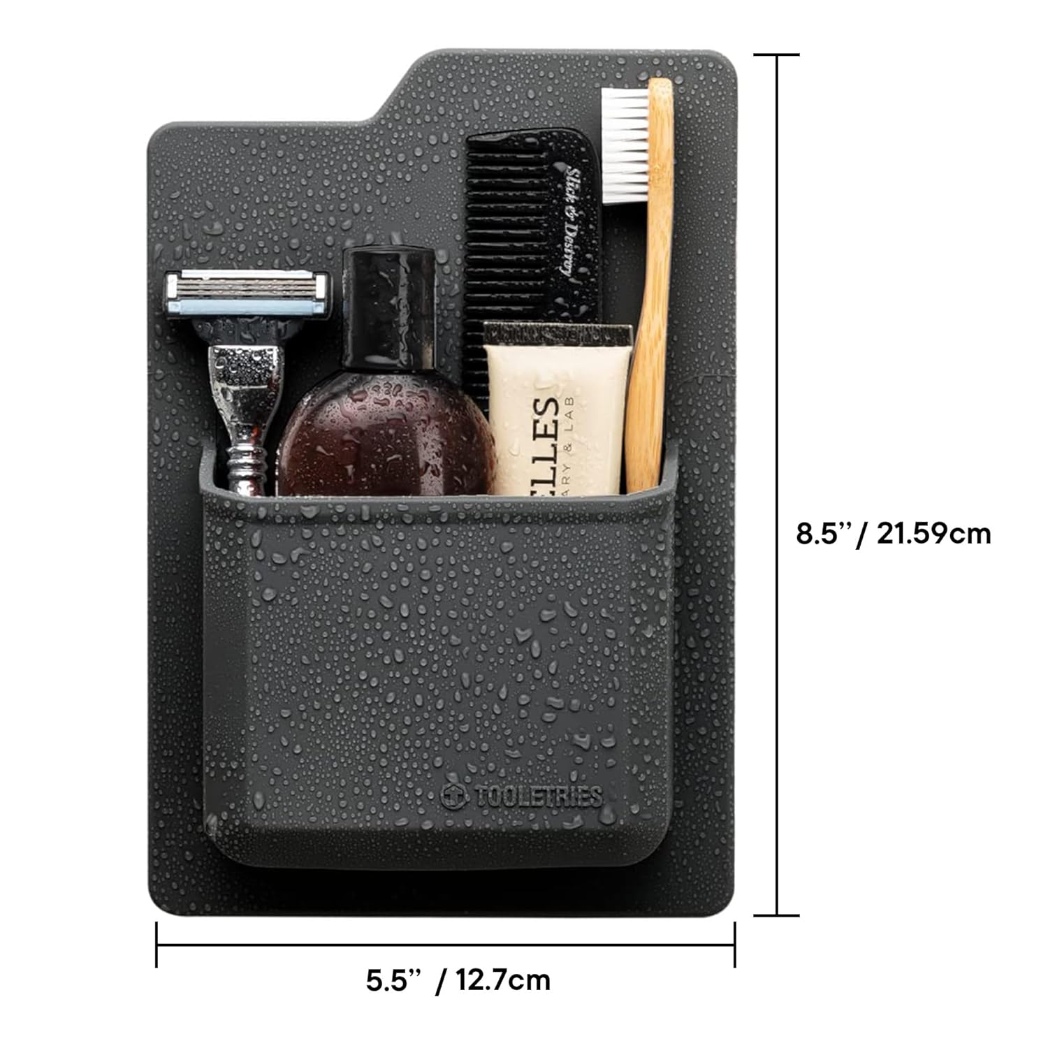 Tooletries the James Organizer - Silicone Toiletry Holder, Shower & Bathroom Accessory - Features Silicone-Grip Technology, Removable & Reusable - Charcoal