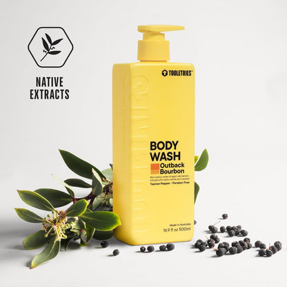 Tooletries Superior Lather Men'S Body Wash - Outback Bourbon Scent - Moisturizing Shower Gel with Tazman Pepper - Extra Fresh, Paraben Free - Reusable Bottle - 500Ml