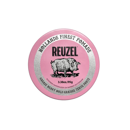 Reuzel Pink Grease Pomade, Strong All Day Hold, Oil-Based Styling Wax, Medium Shine and Flake Free, Easy to Wash Out, for All Hair Types, 1.3 Oz