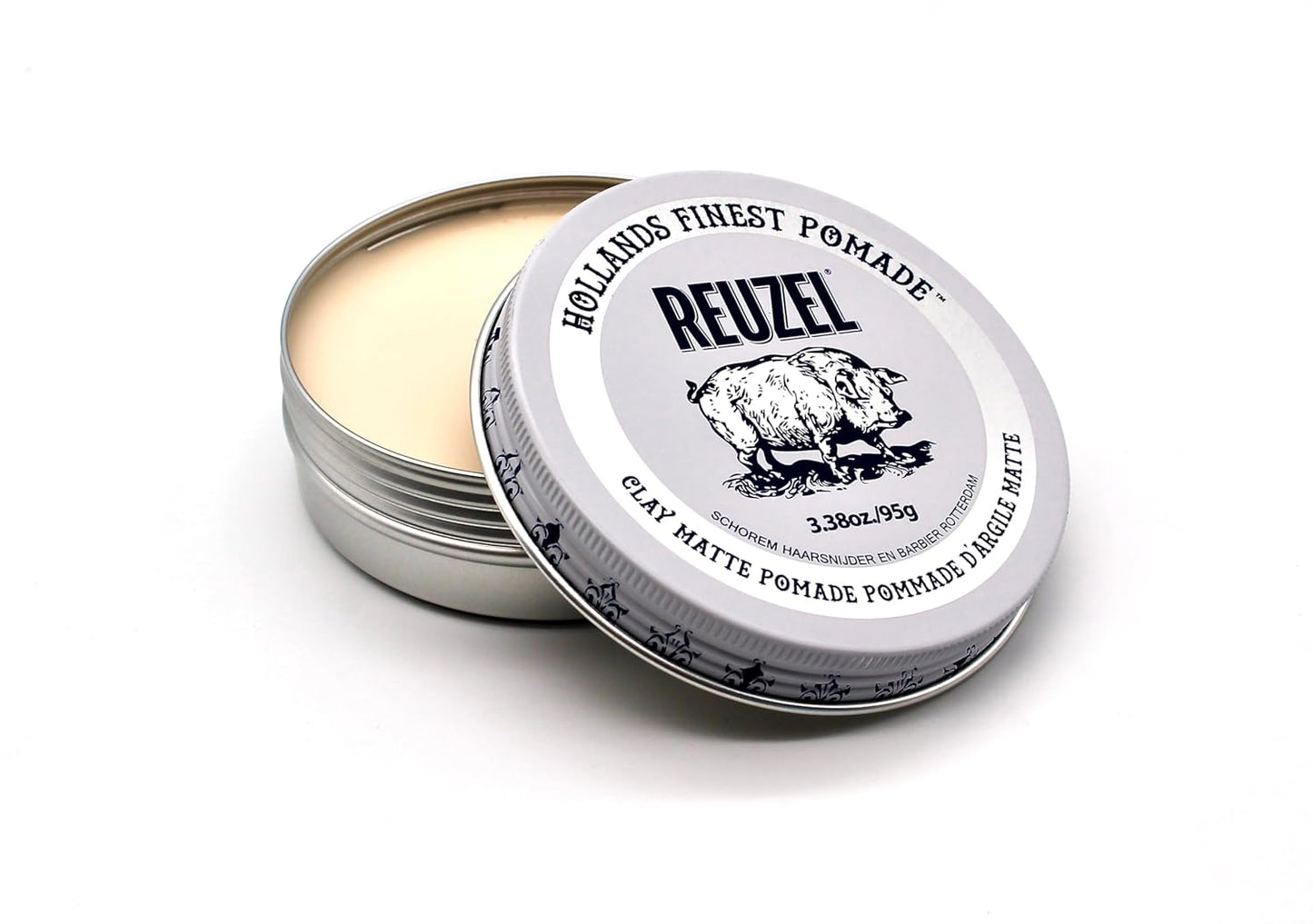 Reuzel Clay Matte Pomade, Medium All Day Hold, Water Soluble Styling, No Shine and Flake Free, Easy to Wash Out, for All Hair Types, 1.3Oz