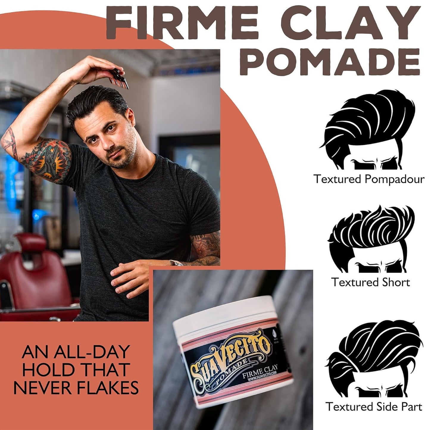 Suavecito Pomade Firme Clay - Strong Hold Hair Clay for Men - Low Shine Matte Hair Clay Pomade for Natural Texture Hairstyles