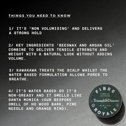 Triumph & Disaster Fibre Royale Hair Wax – Strong Hold Pomade for Thick Hair, Natural Finish Styling for Men & Women, 95G