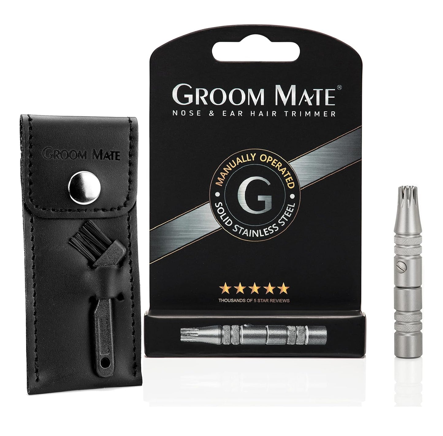 Groom Mate Platinum XL Nose & Ear Hair Trimmer with Leather Pouch & Brush - Engineered to Last a Lifetime - Made in USA