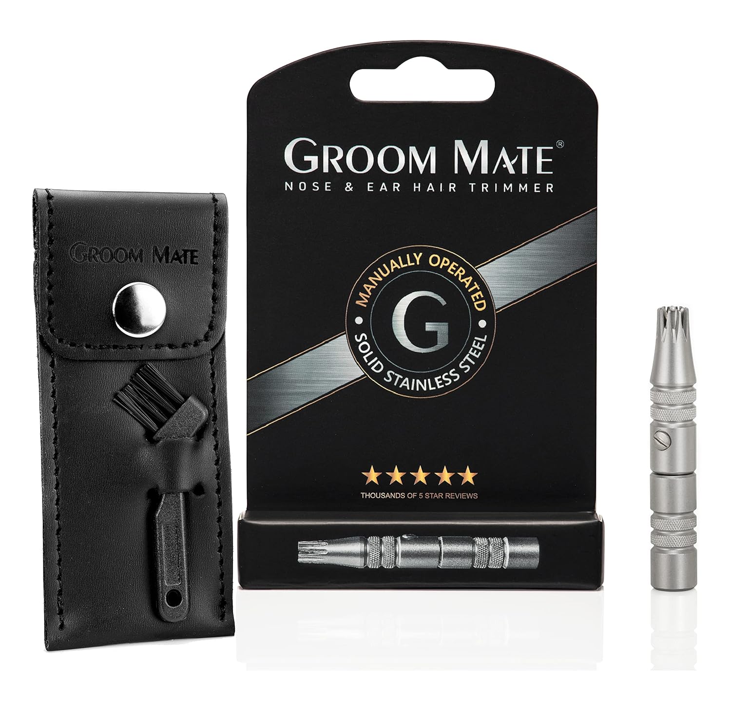 Groom Mate Platinum XL Nose & Ear Hair Trimmer with Leather Pouch & Brush - Engineered to Last a Lifetime - Made in USA