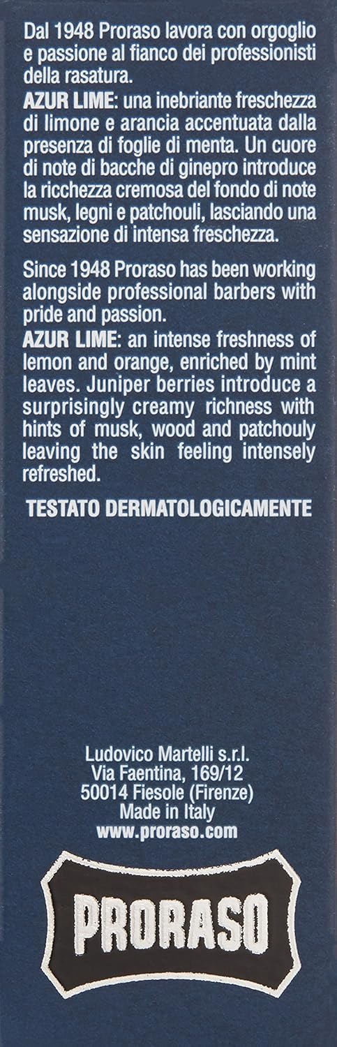 Proraso Eau De Cologne, Azur Lime, 3.4 Fl Oz