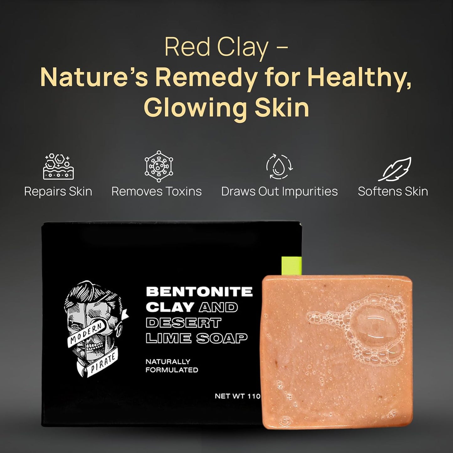Modern Pirate Australian Red Clay Soap, Kakadu Plum Repair Face & Body Cleanser, 110Gm