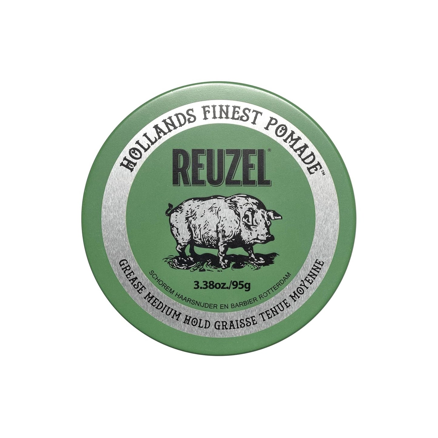 Reuzel Green Grease Pomade, Medium All Day Hold, Oil-Based Styling Wax, Medium Shine and Flake Free, Easy to Wash Out, for All Hair Types, 1.3 Oz