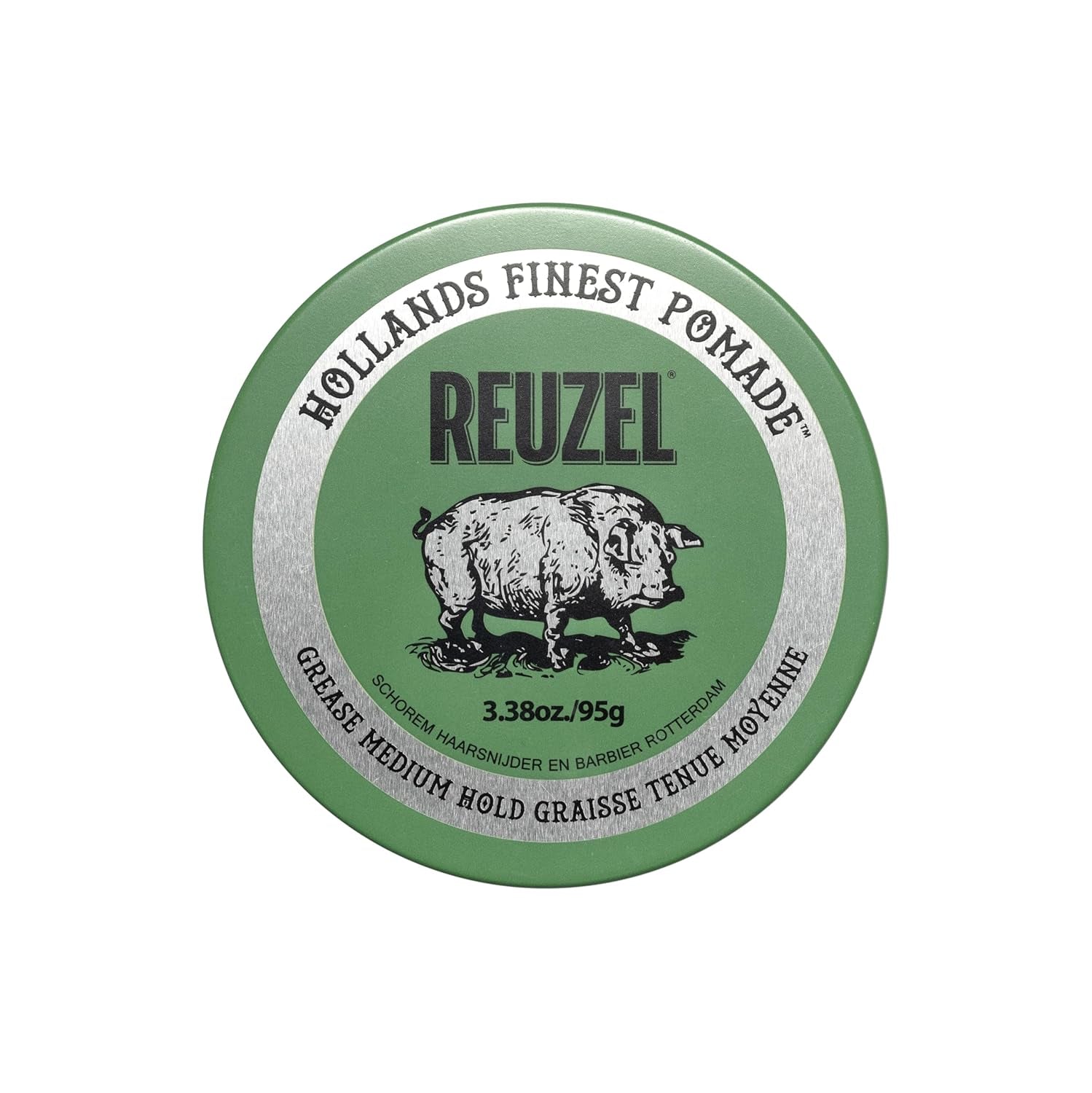 Reuzel Green Grease Pomade, Medium All Day Hold, Oil-Based Styling Wax, Medium Shine and Flake Free, Easy to Wash Out, for All Hair Types, 1.3 Oz