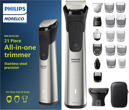 Philips Norelco Multigroom Series 9000-21 Piece Men'S Grooming Kit for Beard, Body, Face, Nose, Ear Hair Trimmer W/Premium Storage Case, MG9510/60