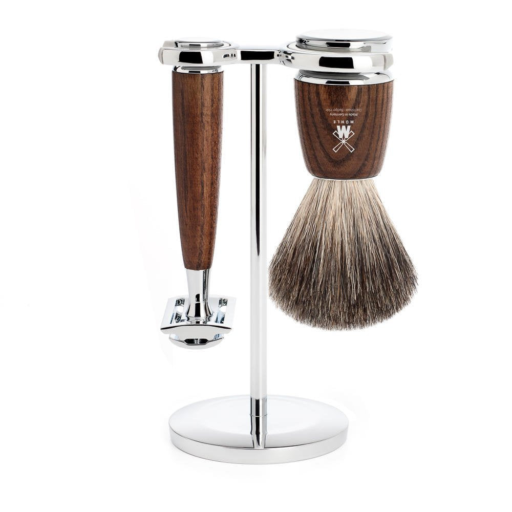 MÜHLE RYTMO 3-Piece Pure Badger Safety Razor Luxurious Modern Shaving Set - Perfect for Every Day Use, Barbershop Quality Close Smooth Shave