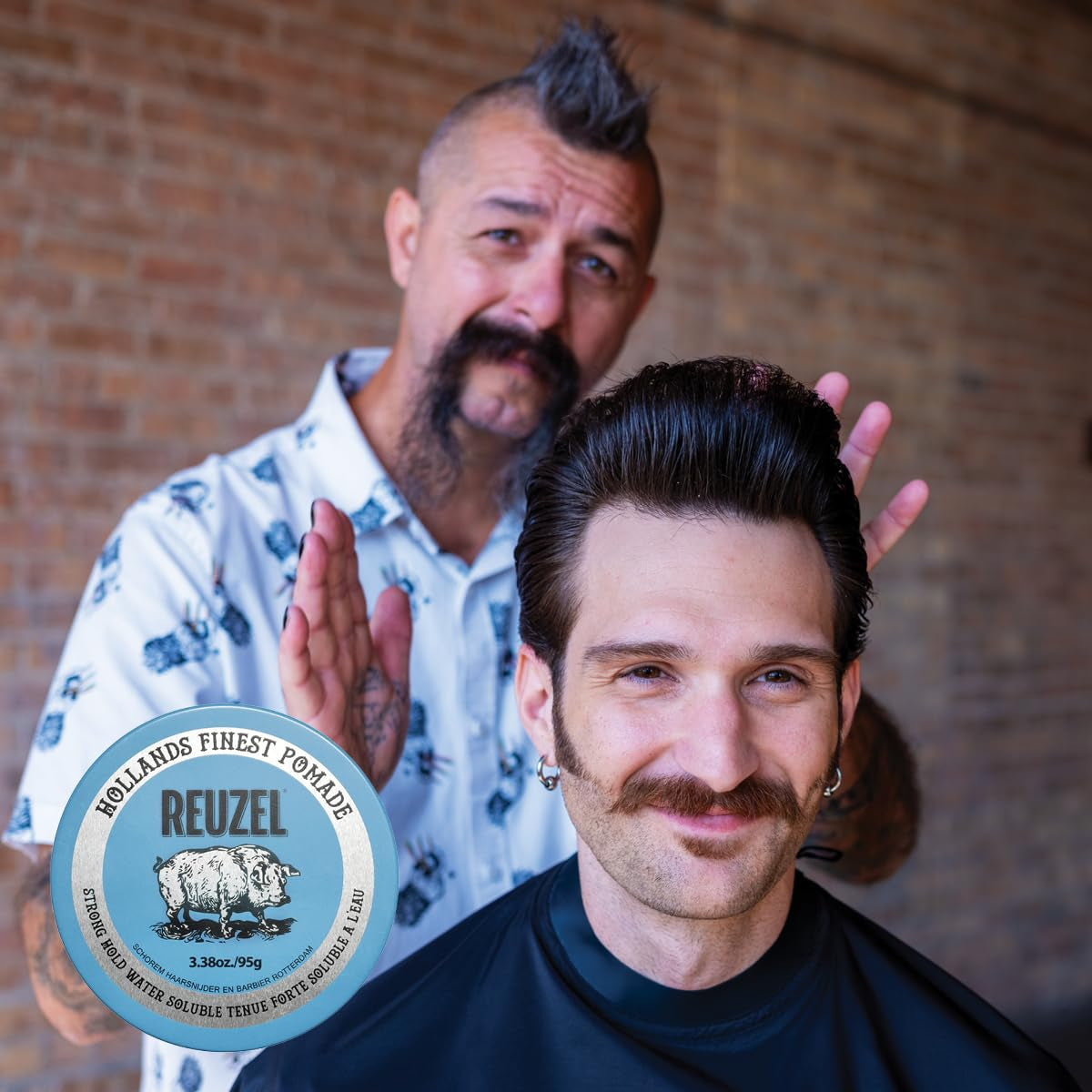 Reuzel Blue Pomade, Strong All Day Hold, Water Soluble Styling, High Shine and Flake Free, Easy to Wash Out, for All Hairstyles