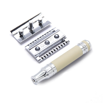 Edwin Jagger DES87RCBLAMZ Double Edge Safety Razor, Ivory Rubber Coated, Short Handle